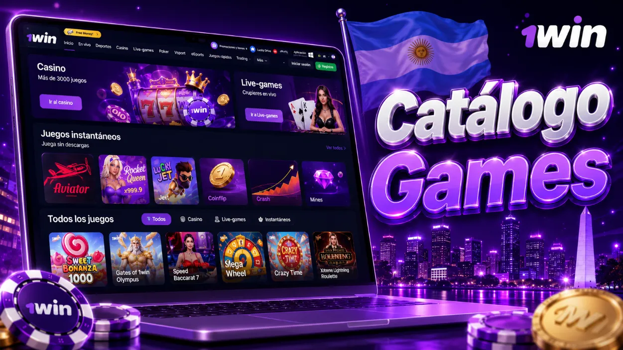 Catálogo de 1win games con casino, live e instant games
